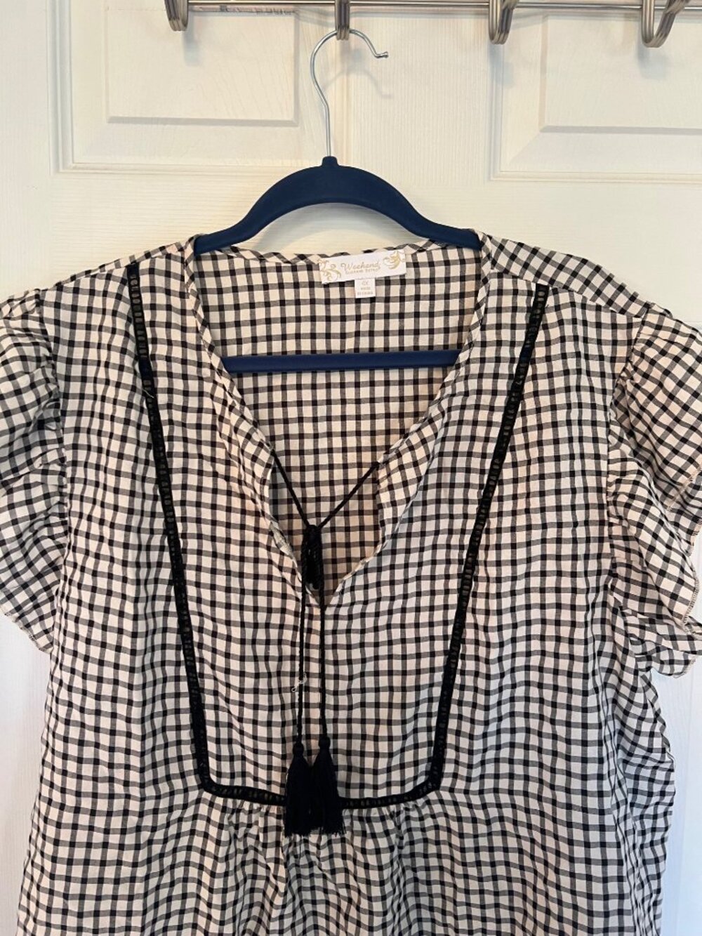 Weekend Suzanne Betro flutter Sleeve Gingham V-Neck blouse Size 4X - Picture 2 of 9